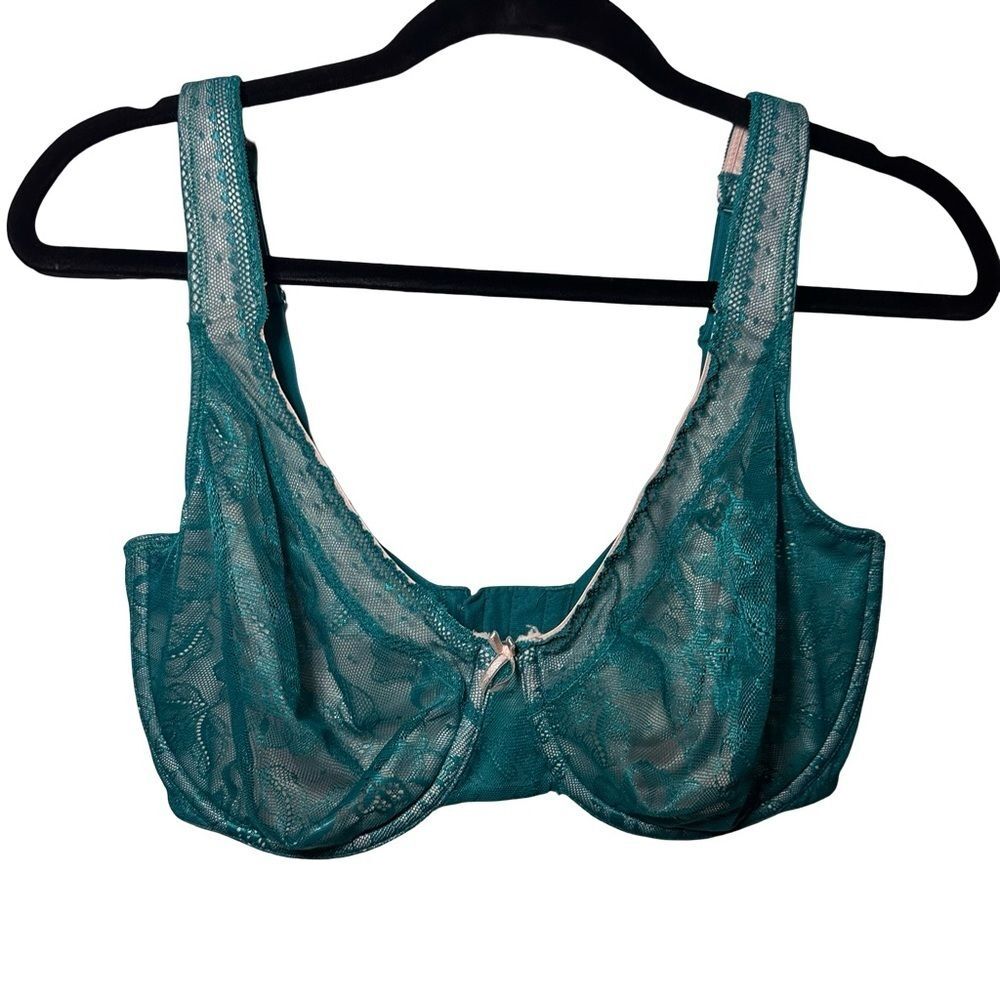 Cacique Modern Lace Covered UL FC Blue (Teal) Lace Pink Underlay Bra 34F